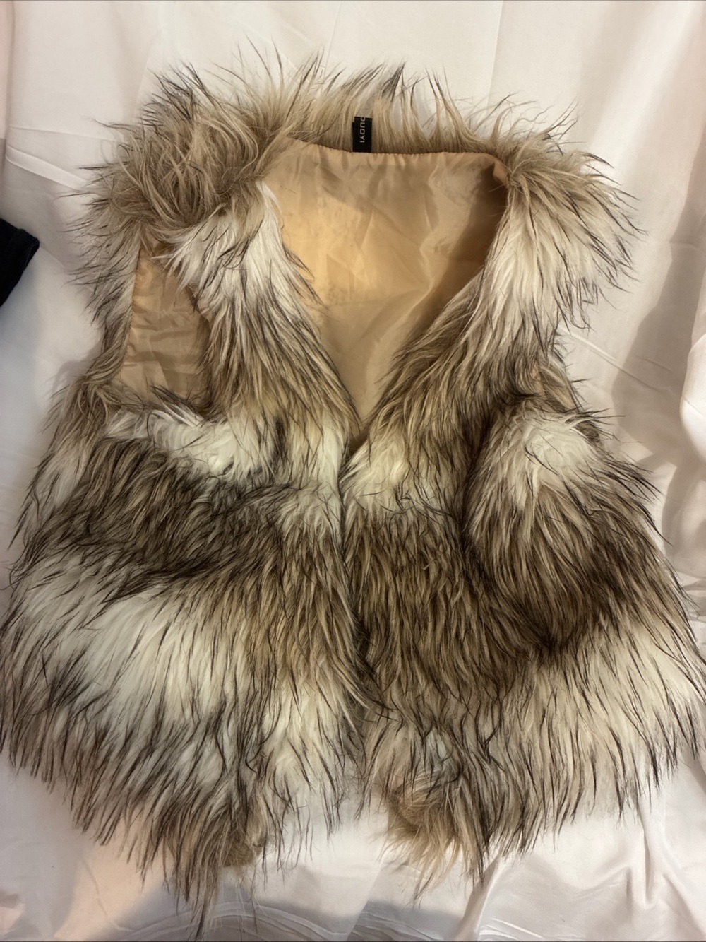 Handout Faux Fur Hooded Vest - Beige Multi Size S